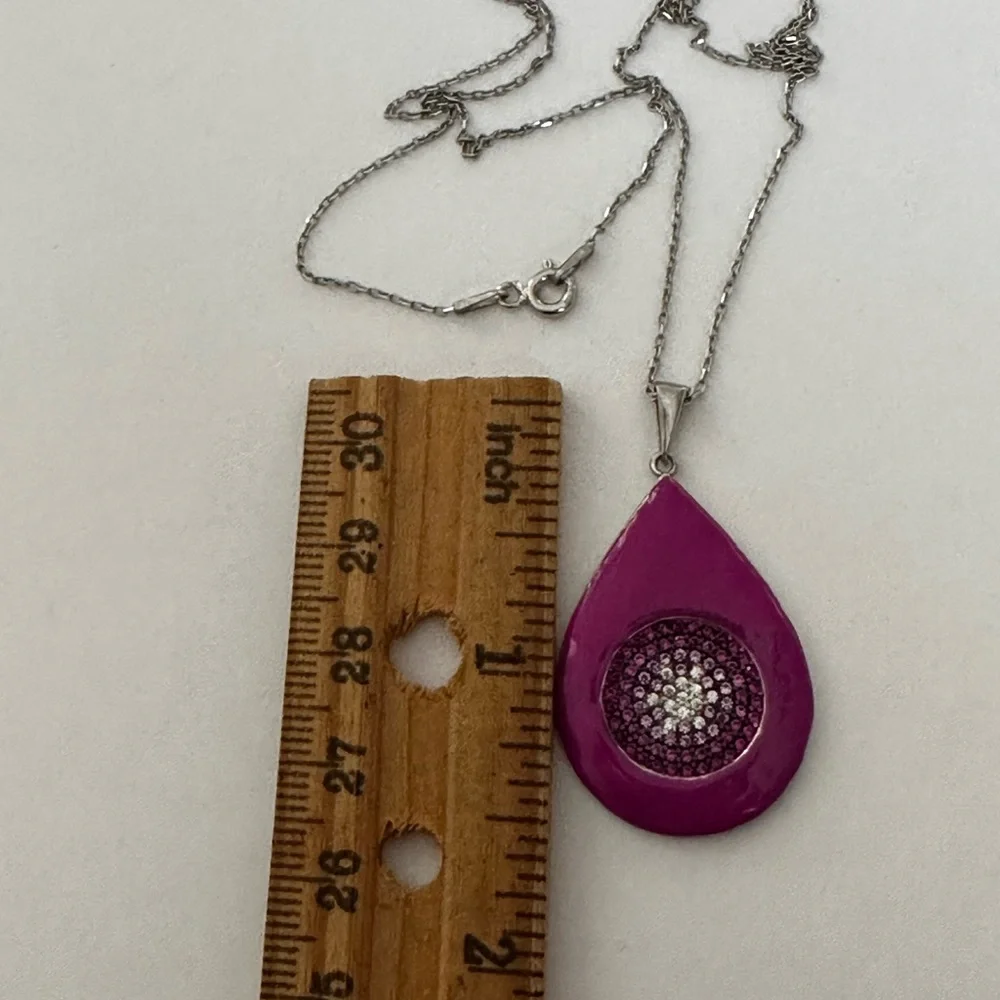 🧿925 Silver purple enamel cz stones handmade necklace